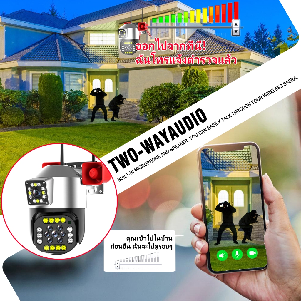 V360 Pro4Gกล้องวงจรปิด4MP กล้องกลางแจ้งเลนส์คู่ กล้องวงจรปิด กันน้ำและกันฝน แตรคู่สามารถแชทได้ กลางคืนภาพสี เสียงสองทาง