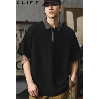 CLIFF เสื้อโปโลผู้ชาย ซิป สีผสม แบบหลวม แมทช์ลุคง่าย แขนสั้นคอปก เหมาะสำหรับธุรกิจลำลอง
