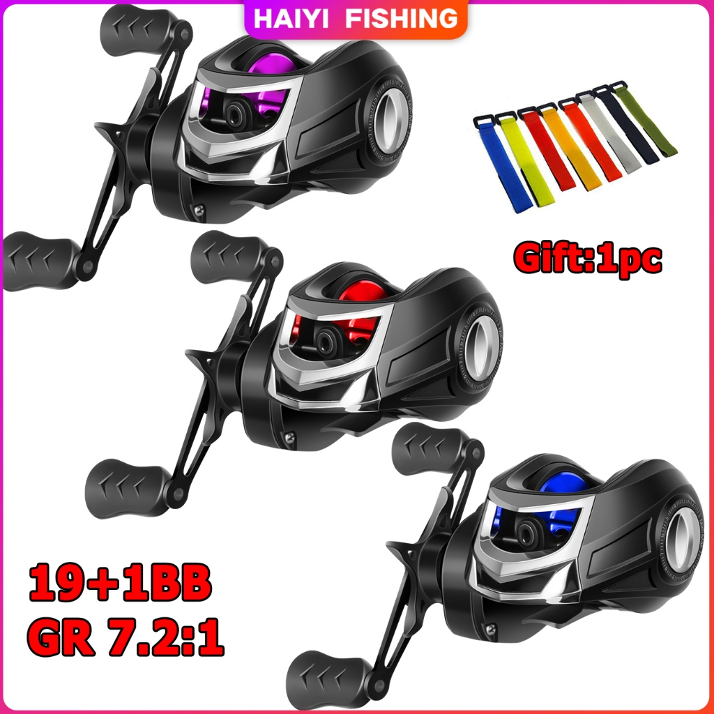 HAIYI FISHING รอกหยดน้ำ 7.2:1 ลากสูงสุด 10กก. อลูมิเนียมอัลลอย อัตราส่วนความเร็ว เบรกแม่เหล็กมาตรฐาน 19+1BB