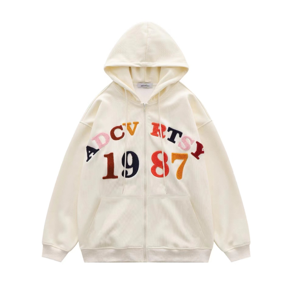 ใหม่ เสื้อฮู้ดผู้หญิง แขนยาว แบบซิป ลายปัก เนื้อผ้าสำลี เบาบาง ใส่สบาย มี4สี