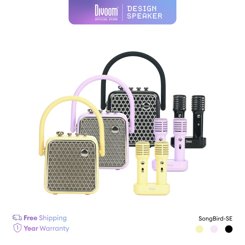 ลำโพงและไมค์พกพา Divoom SongBird-SE - Black / Purple / Yellow
