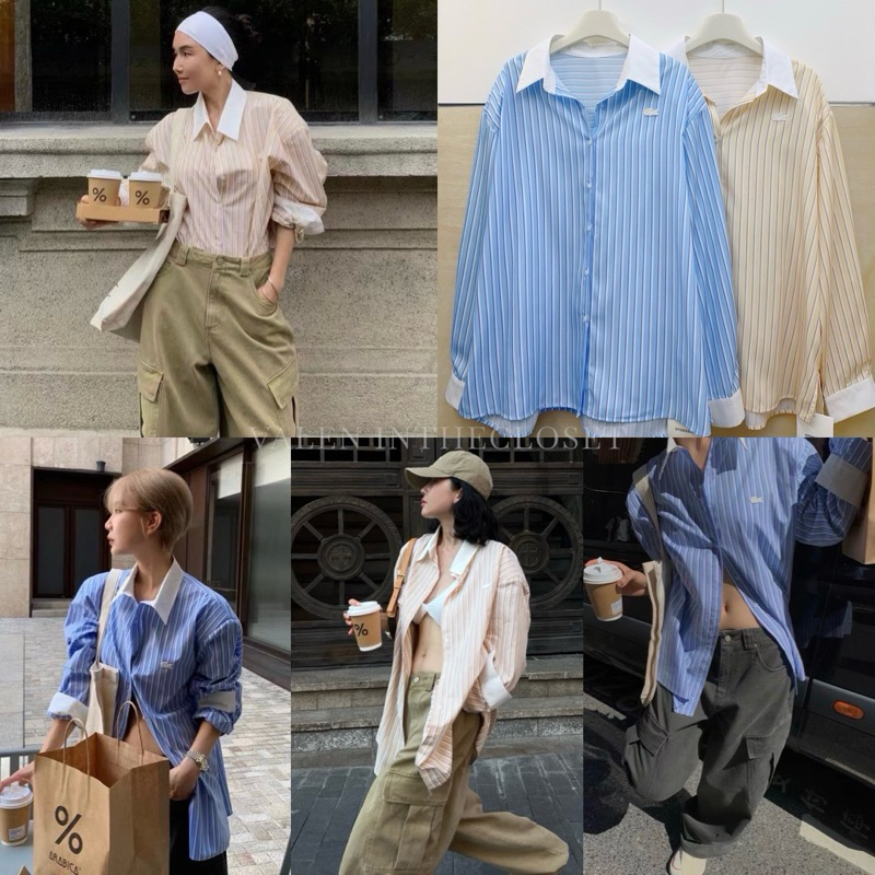 𝗟𝗖 𝗢𝗩𝗘𝗥𝗦𝗜𝗭𝗘 𝗦𝗧𝗥𝗜𝗣𝗘 𝗦𝗛𝗜𝗥𝗧📍 เสื้อเชิ้ตเบสิกที่สวยชิคมาก! รุ่นนี้เป็นทรง oversize