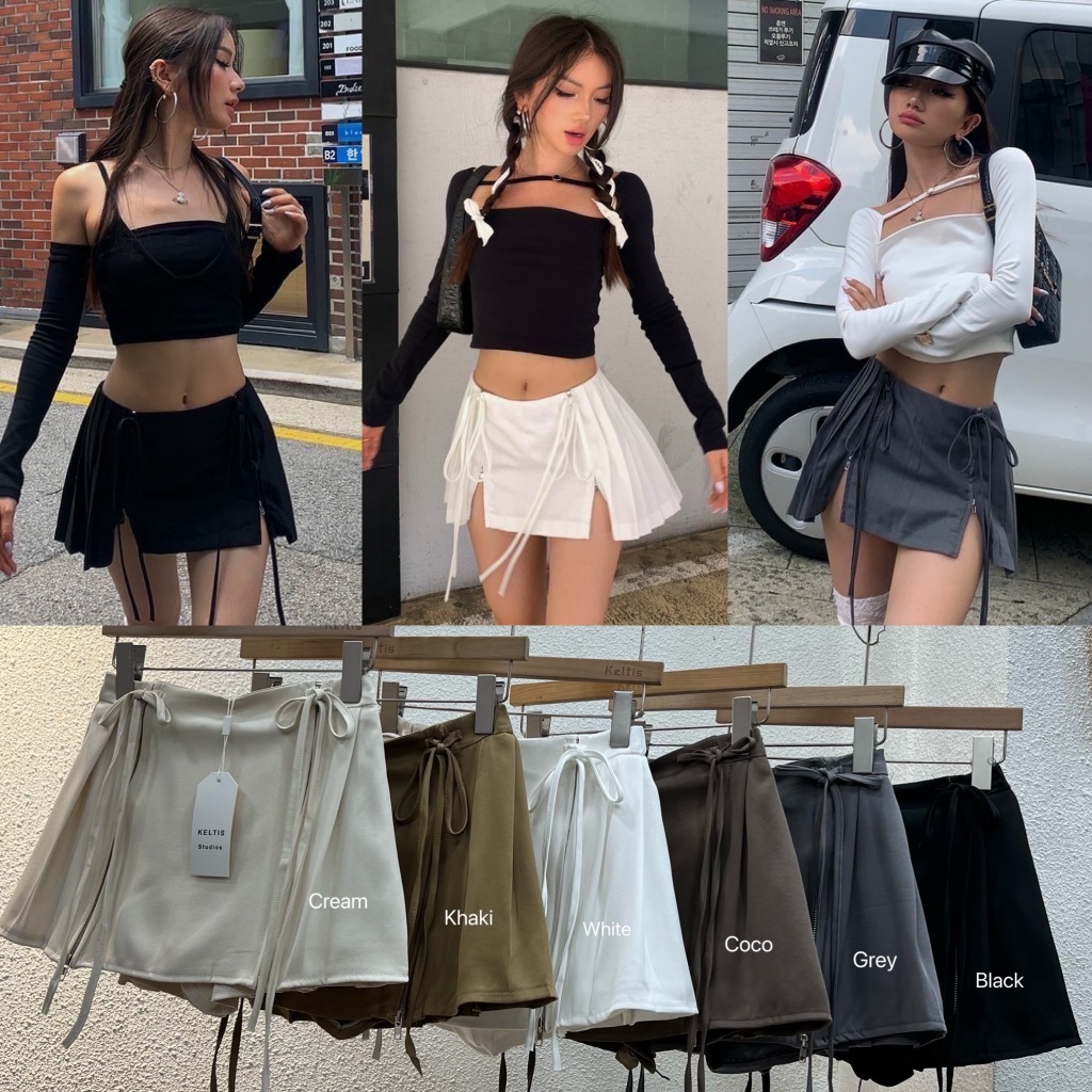 ป้ายK - กระโปรงกางเกงแต่งซิป รูดหน้า งานนำเข้า