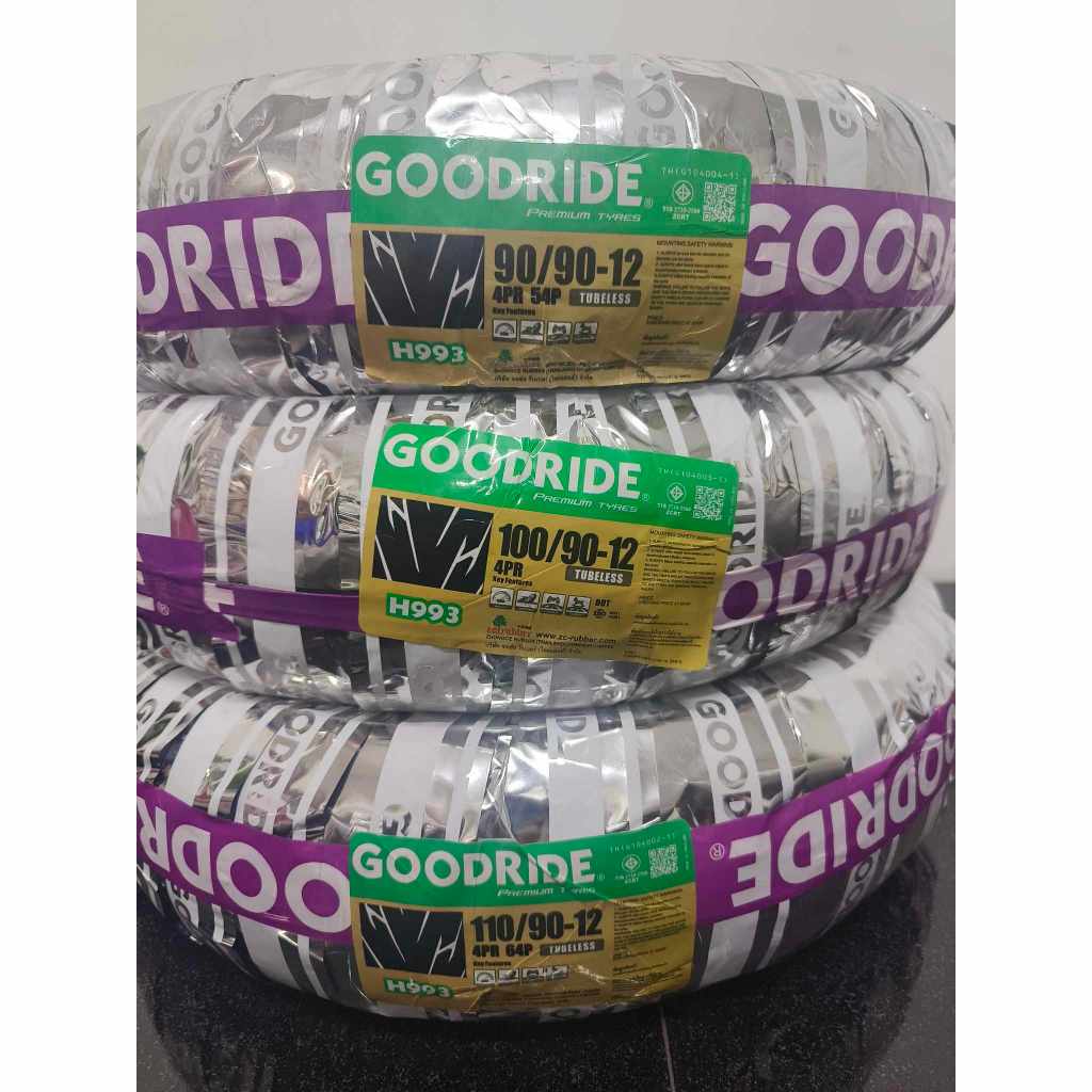 ยางนอกมอเตอร์ไซค์ GOODRIDE เรเดียล-สายฟ้า /90 ขอบ12  H993 (ไม่ใช้ยางใน) TL (ยางปี2025)