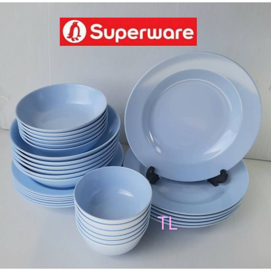 ซุปเปอร์แวร์ชุด 30 ชิ้น สีฟ้ากลม จานลึก9 นิ้ว=6ชิ้น +จานลึก8 นิ้ว=6ชิ้น+ชาม7.5นิ้ว=6 ชิ้น+ชาม6 นิ้ว=6 ชิ้น ชาม4.5ุุนิ้ว6