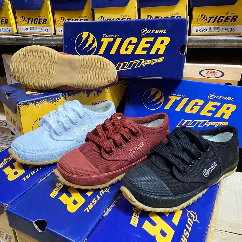 🔥พร้อมส่ง🔥 Tiger ไทเกอร์ รองเท้าผ้าใบนักเรียน ไซส์ 31-45 รุ่น TG9 พื้นฟุตซอลสีเหลือง รองเท้าพละ