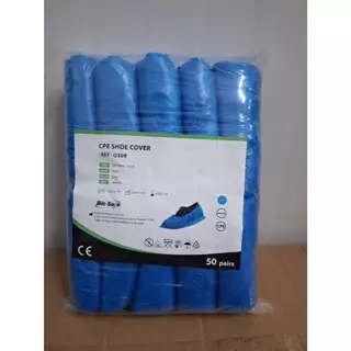 SHOE COVER CPE ถุงคลุมรองเท้าพลาสติกหนา 3.5 แกรมใช้แล้วทิ้ง 50 คู่ กันน้ำ หนา ยืดหยุ่น BioSafe