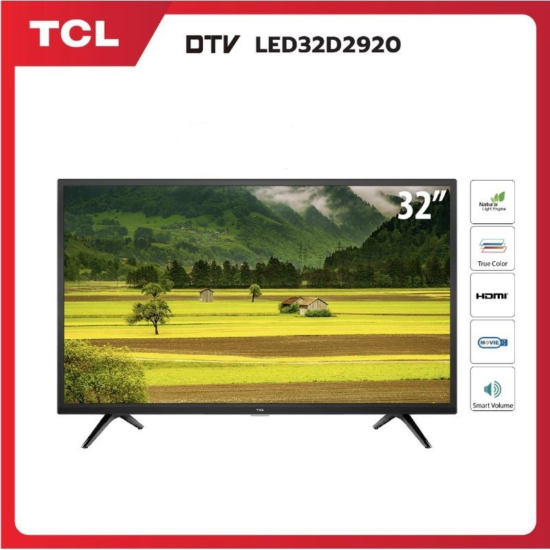 TCL ทีวี 32 นิ้ว LED HD 720P (รุ่น 32D2920) -DVB-T2- AV In-HDMI-USB-Slim ดิจิตอลทีวี  ไม่มีขาตั้งแถม ขาแขวนผนัง