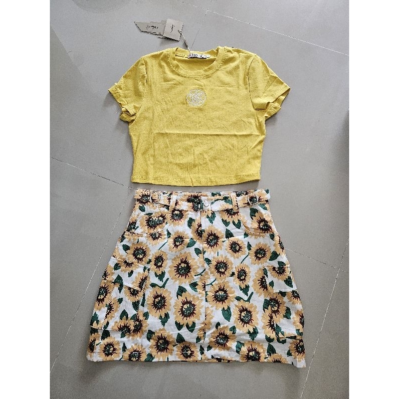 621 มีM,L,3xl[ปกติ]เสื้อ16"กป17"เซตกระโปรงสั้นลายทานตะวัน