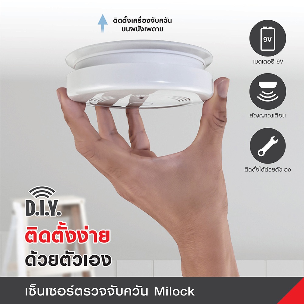 เครื่องตรวจจับควัน ตรวจจับควันประเภทที่ไฟลุกไหม้ อย่างรวดเร็ว Smok alarm concentration : 0.08-0.16 d