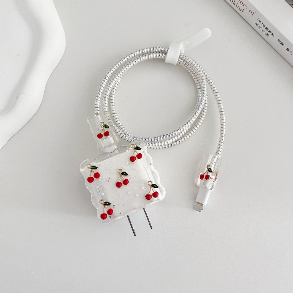 พร้อมส่งจากไทย ขอบหยักเชอรี่ ชุดพันสาย เคสหัวชาร์จ ลายการ์ตูน ตัวถนอมสาย USB 20w 18w 35W