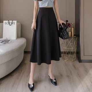 กระโปรงยาวผู้หญิง กระโปรงใส่ทำงานสุภาพ กระโปรงทรงเอยาวพลิ้ว เอวยางยืด แมทช์ง่า สไตล์คนเรียบร้อย สีขาวครีม