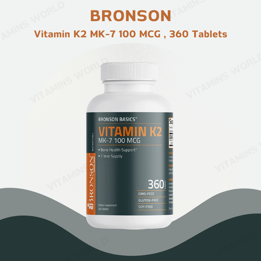 Bronson Vitamin K2 MK-7 100 MCG, K2 as MK7 Menaquinone,Bone & Heart Support, 360 Tablets (V.978)