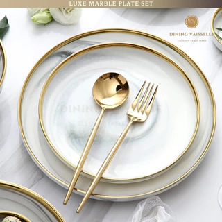 Dining Vaisselle จานชาม Luxe Marble Plate ลายหินอ่อนขอบทองสุดหรู รังสรรค์มื้อสำคัญสุดโรแมนติก