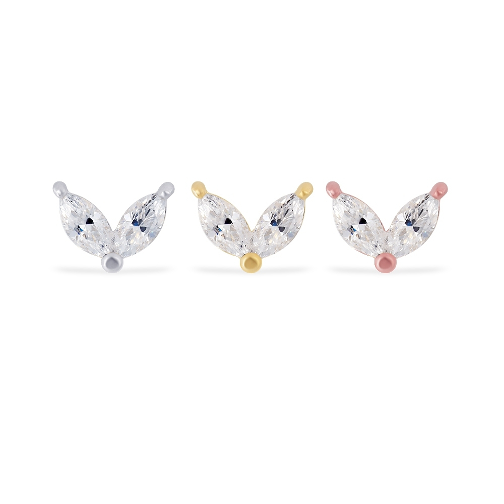 PiercingRoomByJay Two Marquise CZ Flat Back เงินแท้