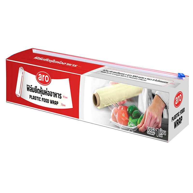 ฟิล์มยืดหุ้มห่ออาหาร 18 นิ้ว (45 ซม.) 300 ม. ตราเอโร่ - aro plastic wrap