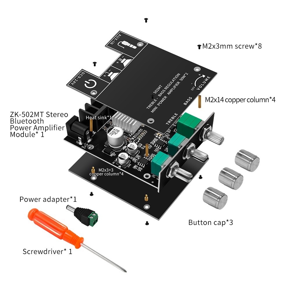 Bluetooth ZK-502MT 5.0 HIFI 50W X 2 Bluetooth 5.0 เครื่องขยายเสียงดิจิตอลสเตอริโอปรับได้ในสต็อก ประเทศไทย