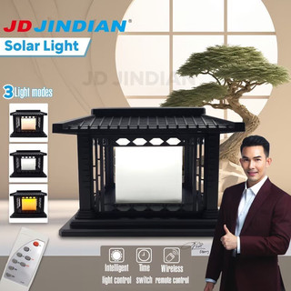 JD-Jindian แท้ โคมไฟหัวเสาโซลาร์เซลล์ ทรงบ้าน รุ่น JD-X17 และ JD-X19 มีไฟ3สี (ขาว วอมไวท์ และคลูไวท์)