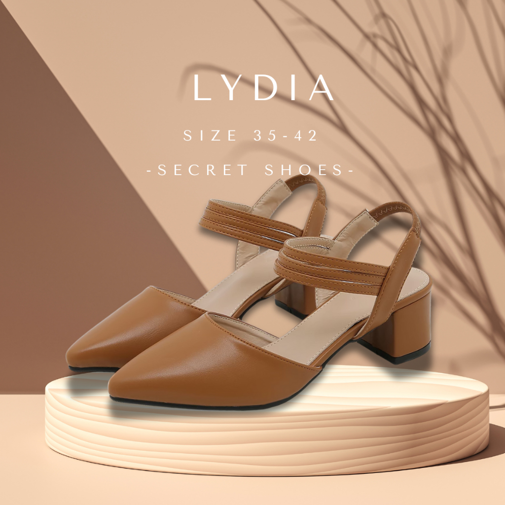 LYDIA ลิเดีย ส้น2นิ้วส้นเปิดมีสายคาดรัดกระชับเท้าน้ำหนักเบาหนัง ยืดหยุ่น ไซส์35-42