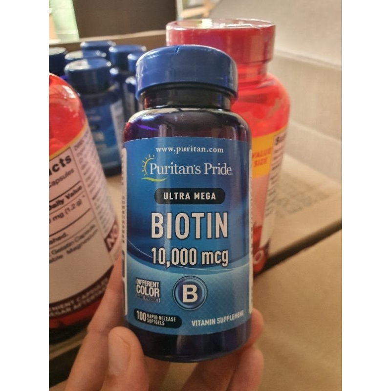 วิตามิน Puritan's pride biotin 10,000 mcg 100 เม็ด softgel ใหม่ แท้
