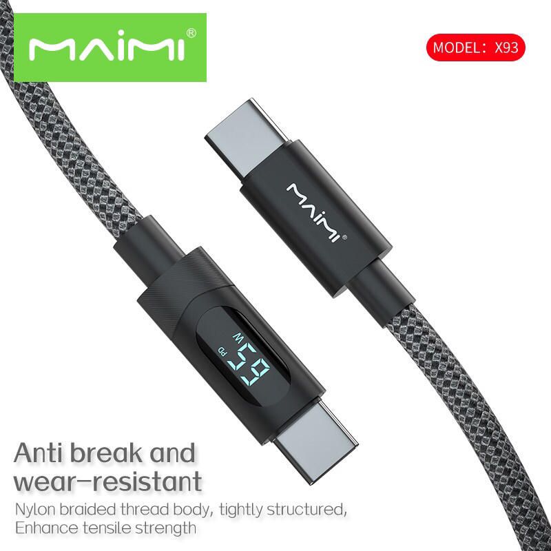 Maimi รุ่นX93 (PD/Type C to Type C)สายชาร์จเร็ว มีจอแสดงผล ตัดไฟอัตโนมัติ หลังจากการชาร์จเสร็จ