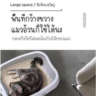 กระบะทราย กระบะทรายแมว ห้องน้ำแมว รุ่นขอบสูงมีตะแกรงดักทราย ​พร้อมที่ตักทราย ห้องน้ำแมว กระบะแมว