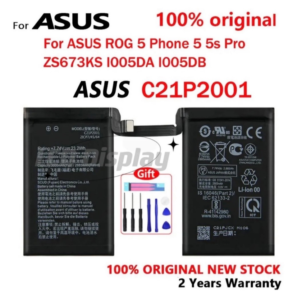 แบตเตอรี่ แท้ ASUS ROG 5 Phone 5S Pro ZS673KS C21P2001 6000mAh แบตเตอรี่ I005DB I005DA พร้อมเครื่องม