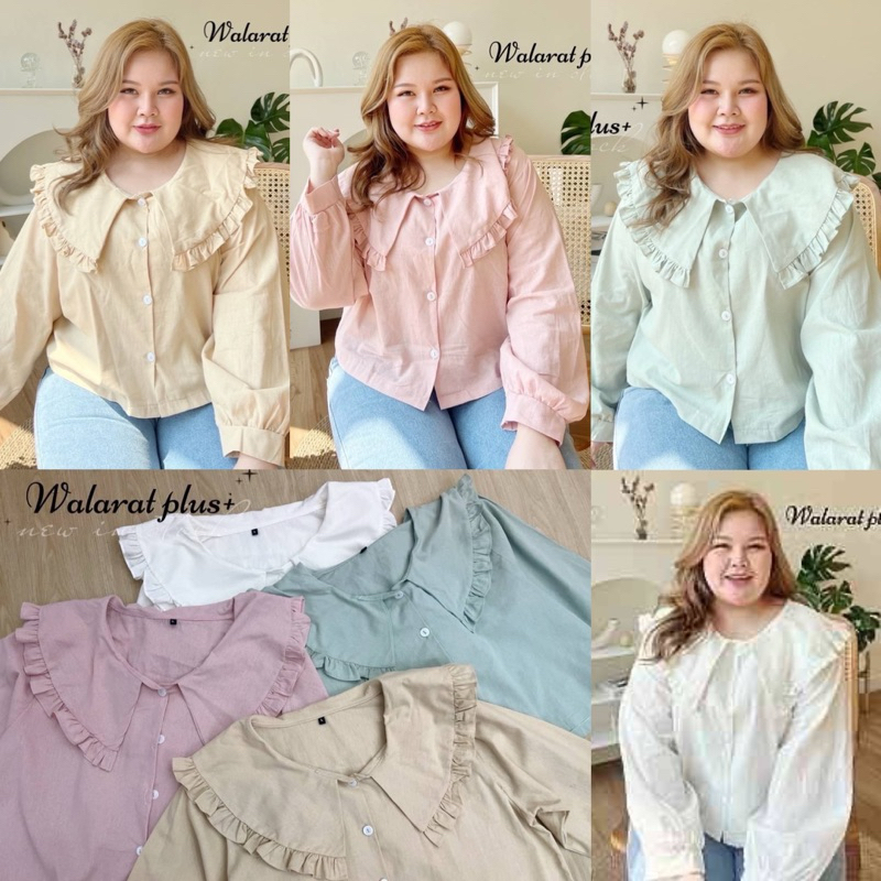 ✅เข้าเพิ่ม พร้อมส่งค่า /WP/ เสื้อสาวอวบ แต่งปกระบาย โทนสีสวย #เสื้อผ้าไซส์ใหญ่ สาว อ้วน พลัสไซส์