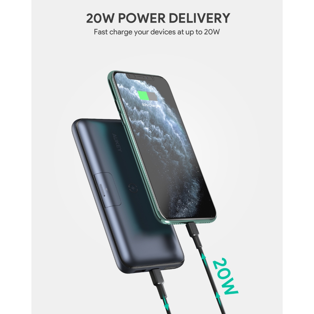 AUKEY PB-WL03S พาวเวอร์แบงค์ชาร์จเร็ว 20000mAh PD 20W & SCP 22.5W ชาร์จไร้สาย 10W