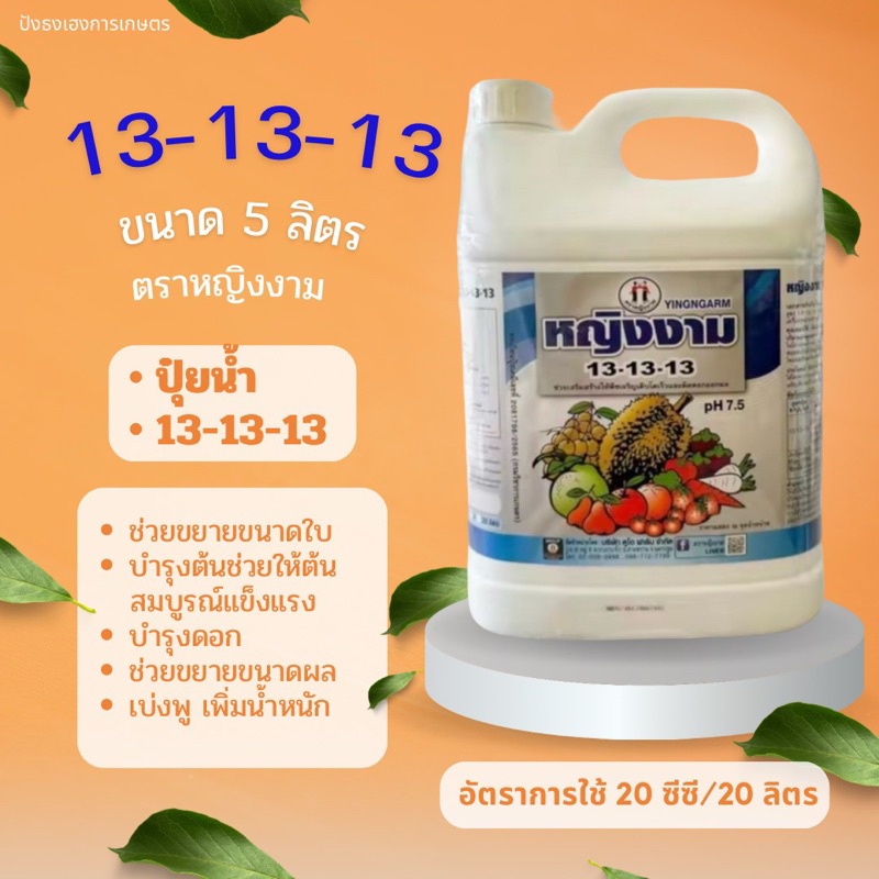 13-13-13 ปุ๋ยน้ำฟอสเฟต ตราหญิงงาม 5 ลิตร pH 7.5 ใบเขียวเข้มสมบูรณ์ ขยายใบ บำรุงต้น ขยายผลบำรุงผล