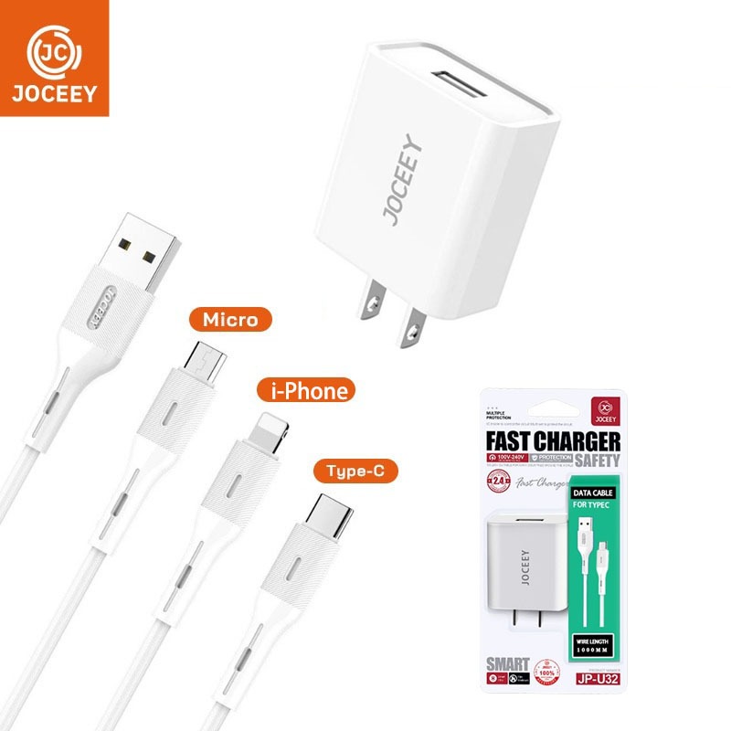 ชุดชาร์จ 10W Joceey U32 อแดปเตอร์ + สายชาร์จ 2.4A Fast Charger Suit for Micro Type-c i-Phone