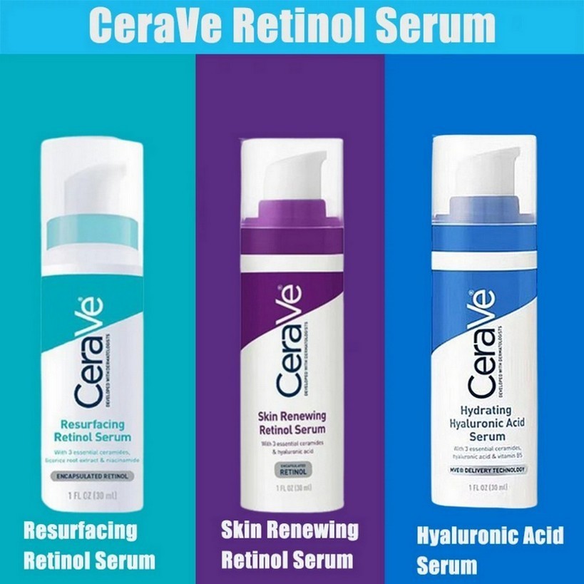 Cerave Skin Renewing Retinol Serum/Hydrating Hyaluronic Acid Serum/Resurfacing Serum 30ml