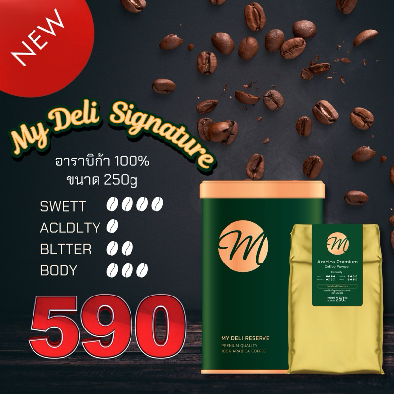 กาแฟ My Deli Signature / Premium Qualty / อาราบิก้า 100% ขนาด 250g