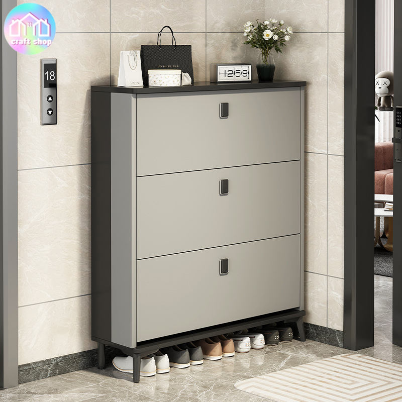 ตู้รองเท้าไม้เคลือบเมลามีนสไตล์โมเดิร์น Shoe cabinet ดีไซน์หรูหราสวยงามประหยัดพื้นที่เหมาะกับมุมบ้าน