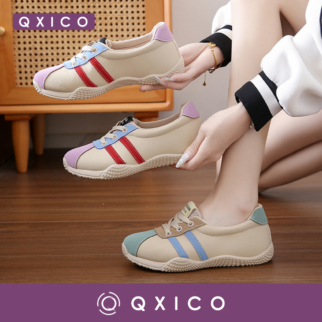 Qxico รุ่น FQ234 รองเท้าผ้าใบ งานหนัง pu นิ่ม ใส่สบาย งานดีมาก
