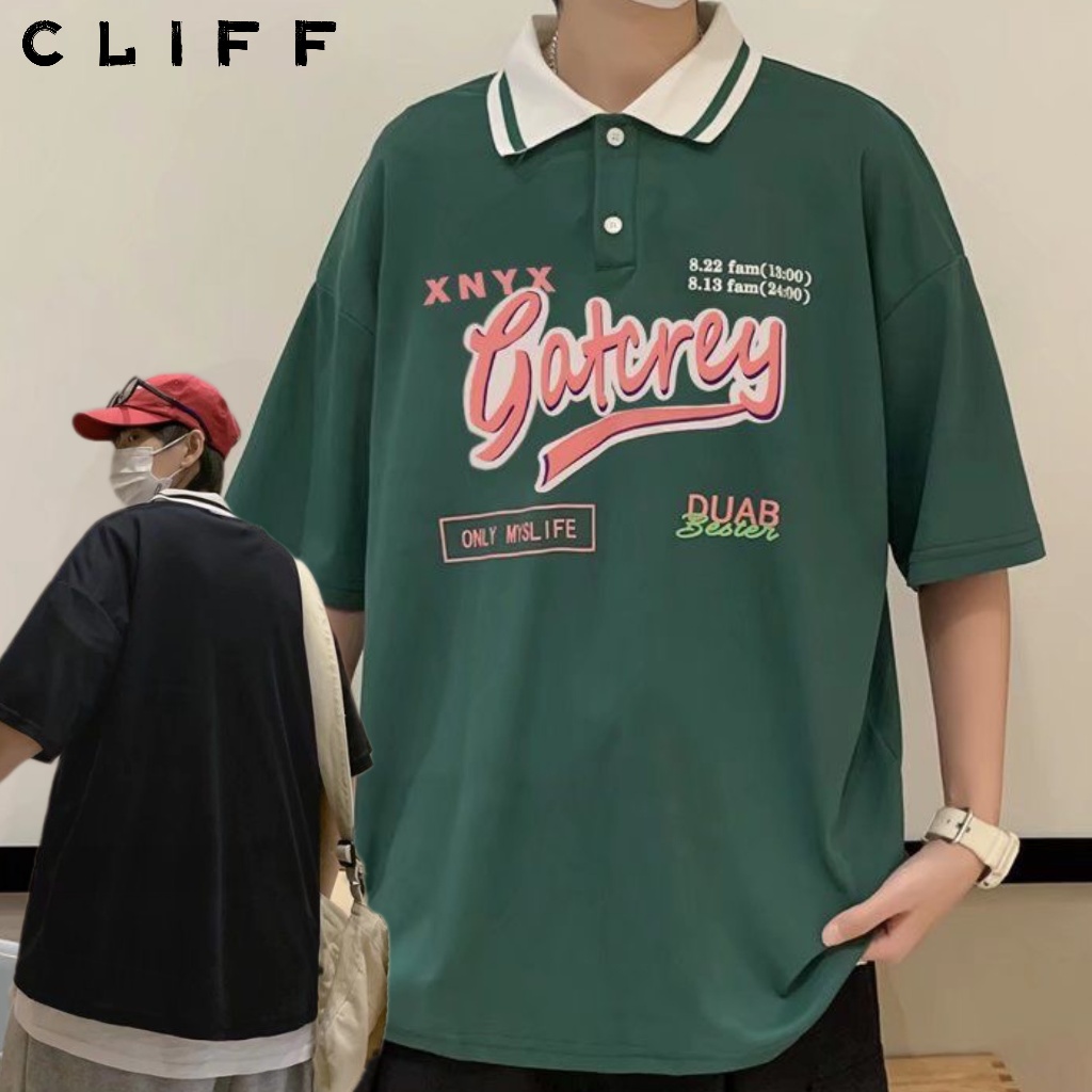 CLIFF เสื้อโปโลผู้ชาย แขนสั้นคอปก ลำลอง แมทช์ลุคง่าย ชุดคู่รัก เสื้อผู้หญิง พิมพ์ลาย