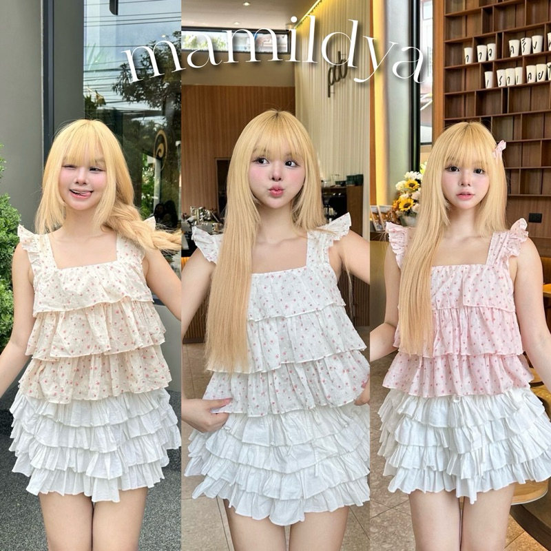 🌟Mamildya.shop🌟 เสื้อแขนกุด แต่งระบาย 3 ชั้น แบบจุกๆ/ R1-4/NUSA-ระบาย3