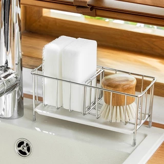 【One_boutique】ที่วางฟองน้ำซิงค์ล้างจาน เก็บฟองน้ำ วัสดุสแตนเลส มีฐานรองน้ำ 304 stainless steel kitchen rack