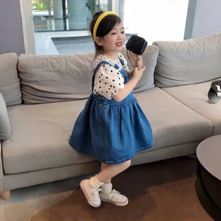 PRINCESS KESLI ชุดเดรสยีนส์ ชุดเดรสลายเอี๊ยมน่ารัก สำหรับเด็ก 1-7 ปี
