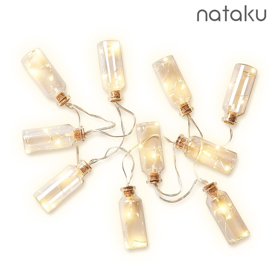 Nataku ไฟในขวดแก้ว ไฟประดับ 10 ขวด ใช้ถ่าน AA 3 ก้อน กันน้ำ ประหยัดพลังงาน มี 2 สีให้เลือก