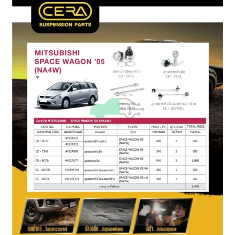 ชุดเปลี่ยนลูกหมากช่วงล่าง(CERA) MITSUBISHI SPACE WAGON (NA4W) 8 ชิ้น