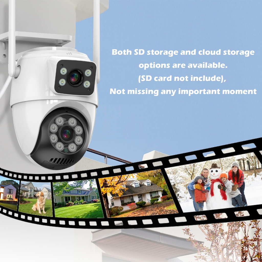 GUOANVISION 8MP 4K WiFi IC see กล้องวงจรปิดไร้สายกลางแจ้งความปลอดภัยกันน้ำป้องกันหน้าจอเลนส์คู่สี Night Vision