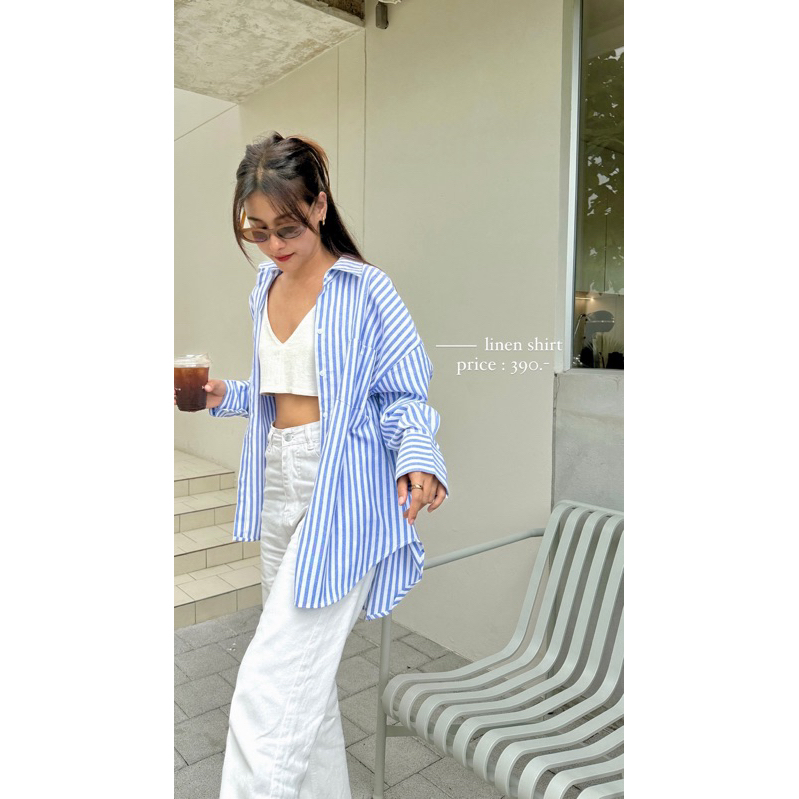 19JAN.STUDIO : LINEN SHIRTเสื้อเชิ้ตลายริ้ว ทรงโอเวอร์ไซส์