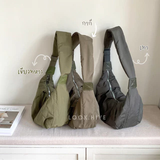 [ใช้2โค้ดส่งฟรี+ลดเพิ่ม]10 สี งานPremiun กระเป๋า Nylon bag ทรงhalf moon มินิมอลเกาหลี N047