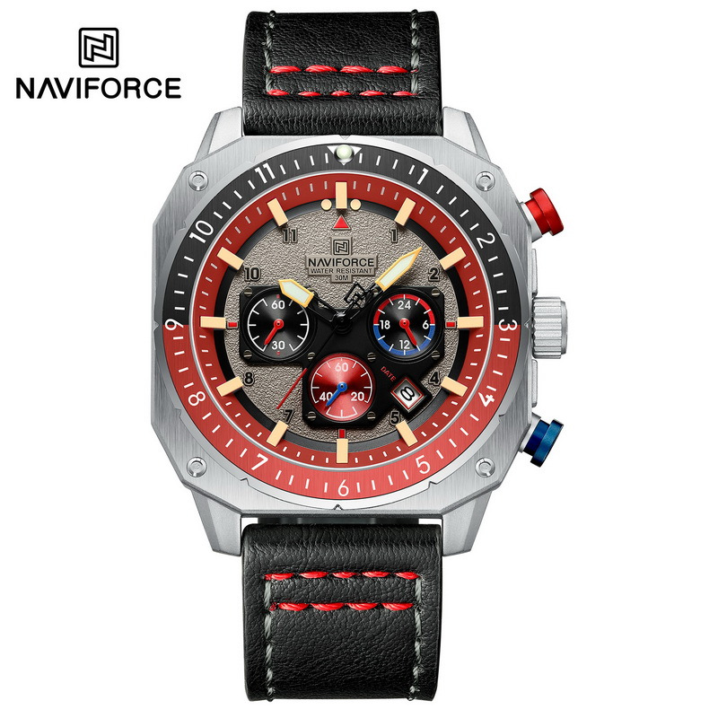 Naviforce นาฬิกาข้อมือผู้ชาย สปอร์ตแฟชั่น NF8057หน้าปัดทรงสี่เหลี่ยมตัดขอบ สายหนัง กันน้ำ ระบบอนาล็อ