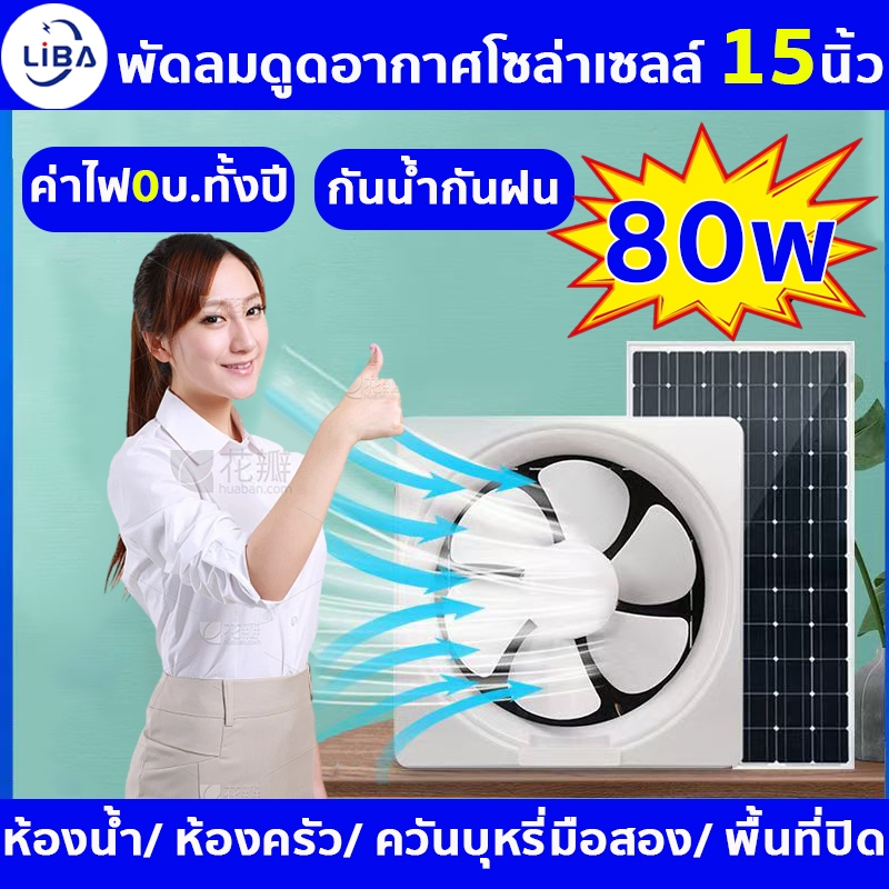 【15นิ้ว】กำลังไฟสูง พัดลมดูดอากาศพลังงานแสงอาทิตย์ ประหยัดไฟ พัดลมดูดอากาศโซล่าเซลล์ กันน้ํา พัดลมระบายอากาศโซล่าเซลล์