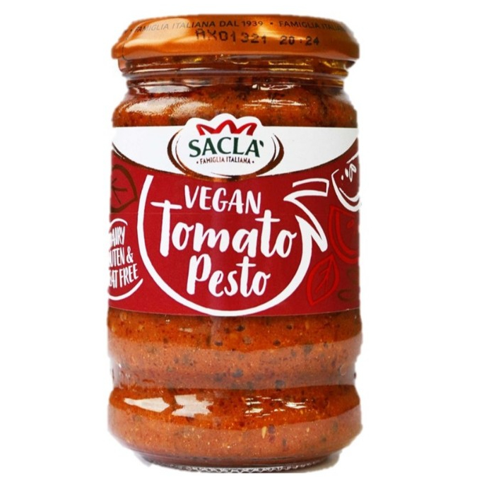 Sacla Vegan Tomato Pesto 190g. แซคล่า วีแกน เบซิล ซอสมะเขือเทศ