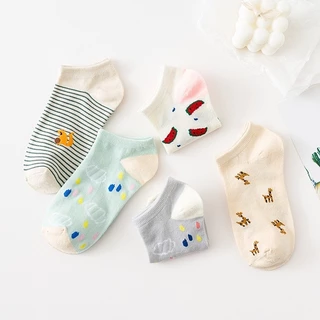 ✔️พร้อมส่ง ถุงเท้าข้อสั้น ลายหยดน้ำแตงโม สุดคิ้ว (1 เซต มี 5 คู่)