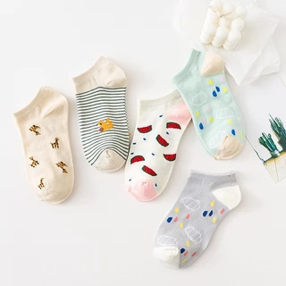 ✔️พร้อมส่ง ถุงเท้าข้อสั้น ลายหยดน้ำแตงโม สุดคิ้ว (1 เซต มี 5 คู่)
