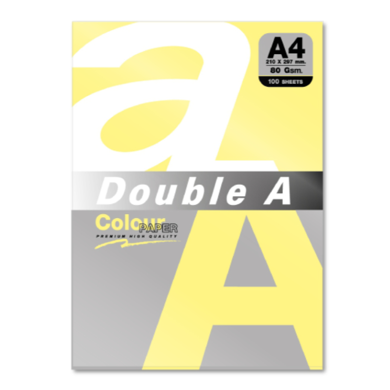 กระดาษสีถ่ายเอกสาร A4 80แกรม เหลือง(100แผ่น) Double A